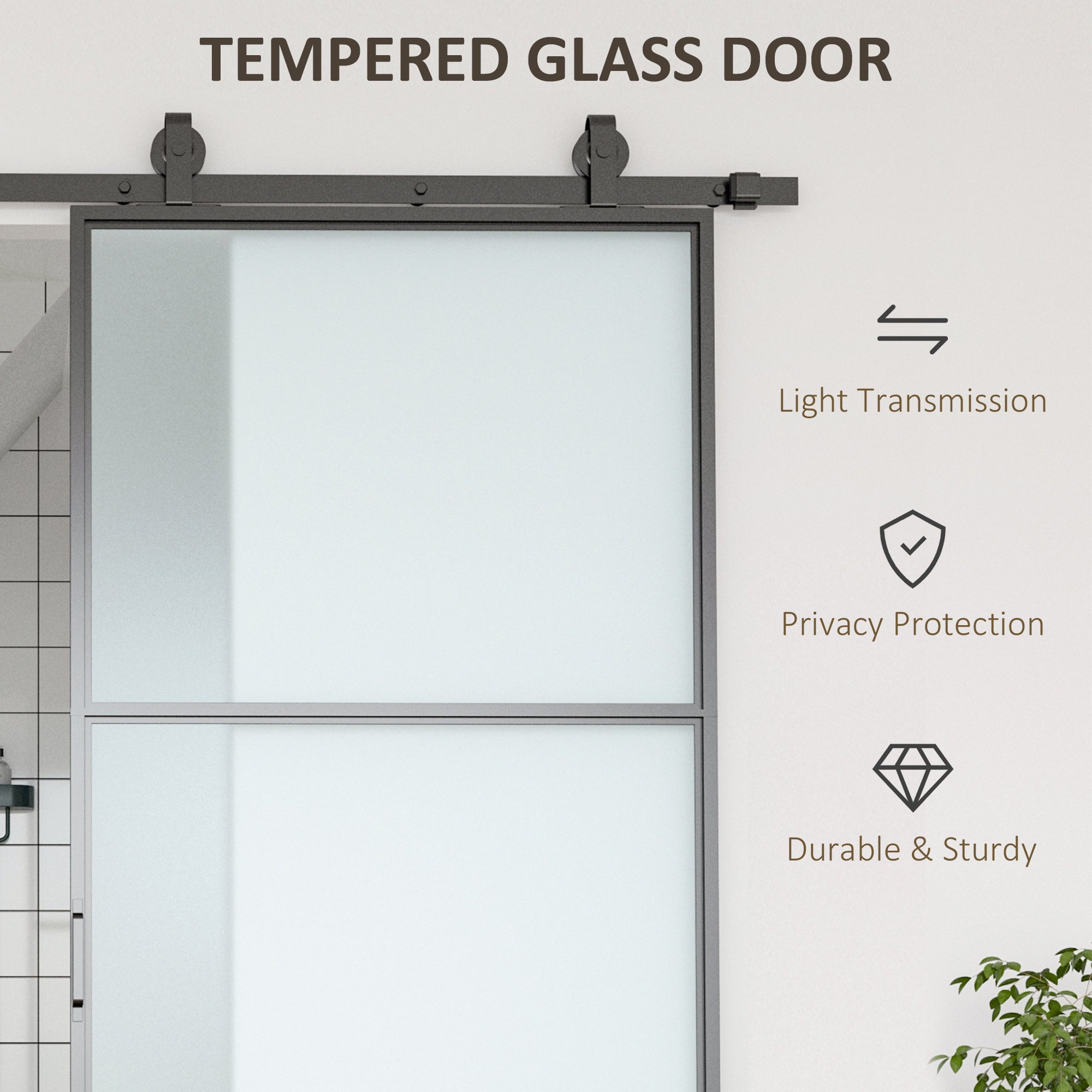 36" x 84" Sliding Door with Hardware Kit, Handle, & Track, Frosted Tempered Glass Door, Easy Installation