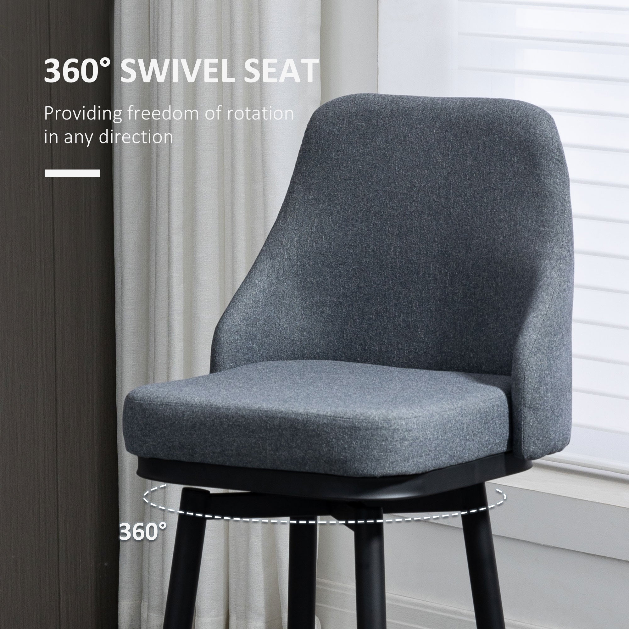 Modern Bar Stools, Set of 2 Swivel Kitchen Chairs, Dark Gray
