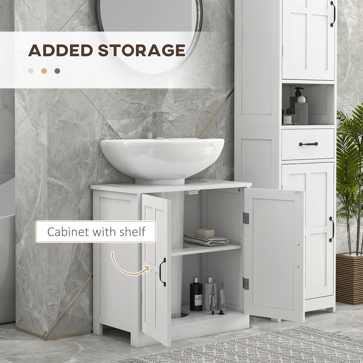 Bathroom Sink Cabinet, Pedestal Sink Cabinet with Adjustable Shelf, White