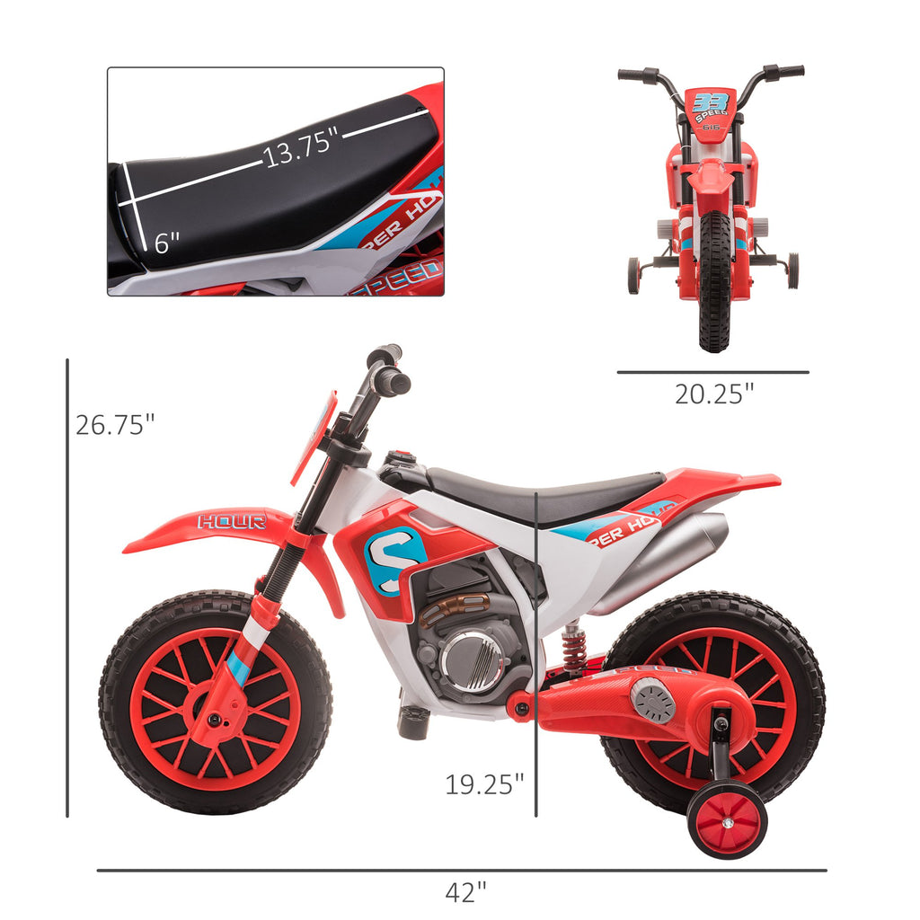 12V Electric Kids Ride On Dirt Bike Motorcycle Toy w/ Training Wheels, Red
