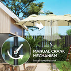 Double-sided Patio Umbrella, 9.7' Outdoor Umbrella with Tilt and Crank, LED Solar Light and 12 Ribs, Cream White