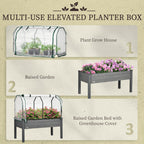 Raised Garden Bed with PE Greenhouse Cover Outdoor Planter Box for Herbs and Vegetables, 48 x 22 x 46 inch, Dark Gray