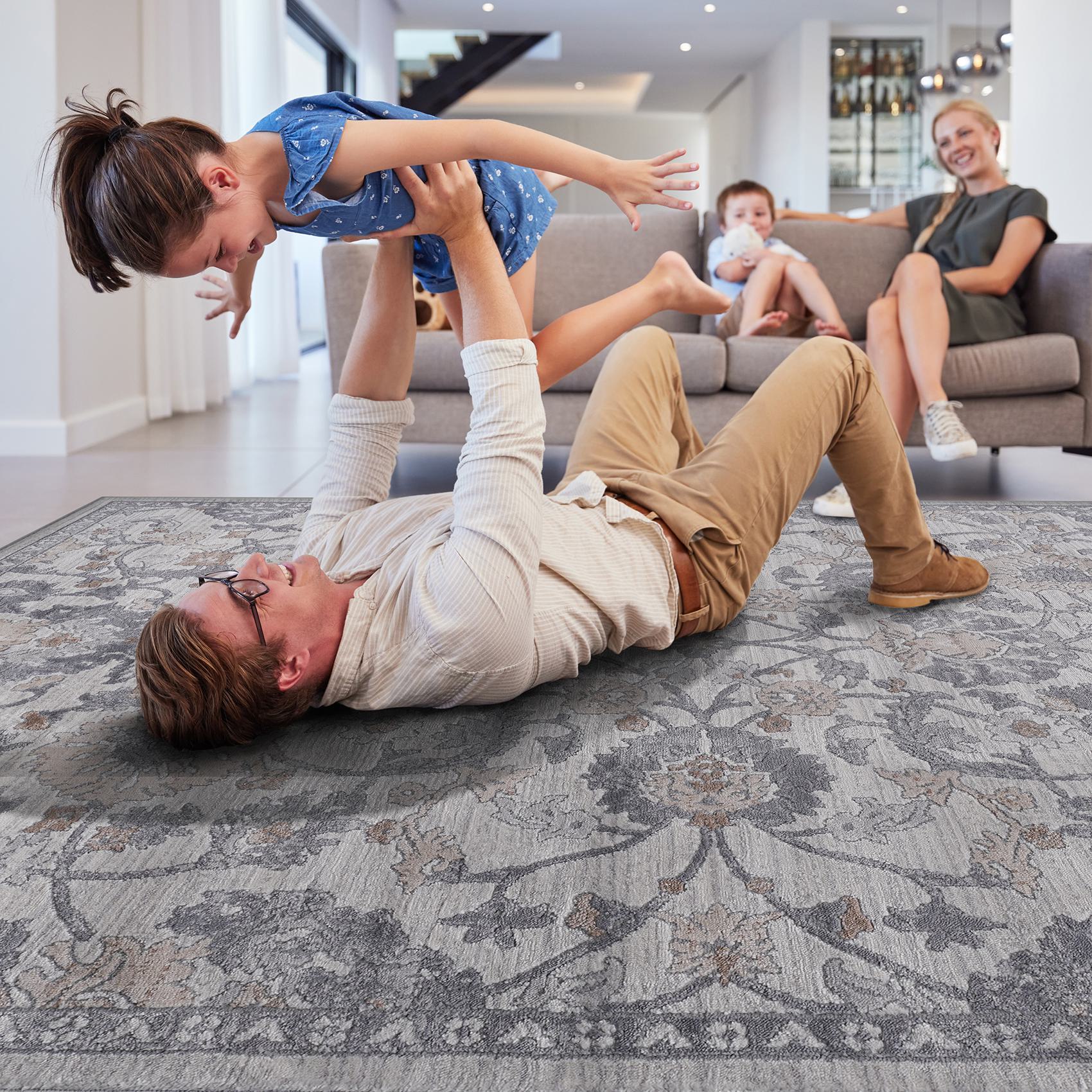 Naar 8x10 Stain-Resistant Area Rug with Cotton Backing, Medium Pile Height, Kid and Pet-Friendly Carpet, 120" L x 93" W x 0.35" H, Sand