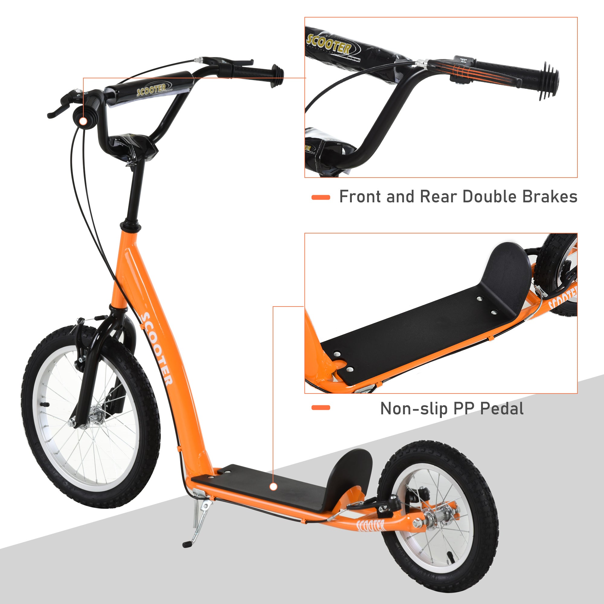 Youth Scooter Kick Scooter for Kids 5+ with Adjustable Handlebar 16" Front and 12" Rear Dual Brakes Inflatable Wheels, Orange