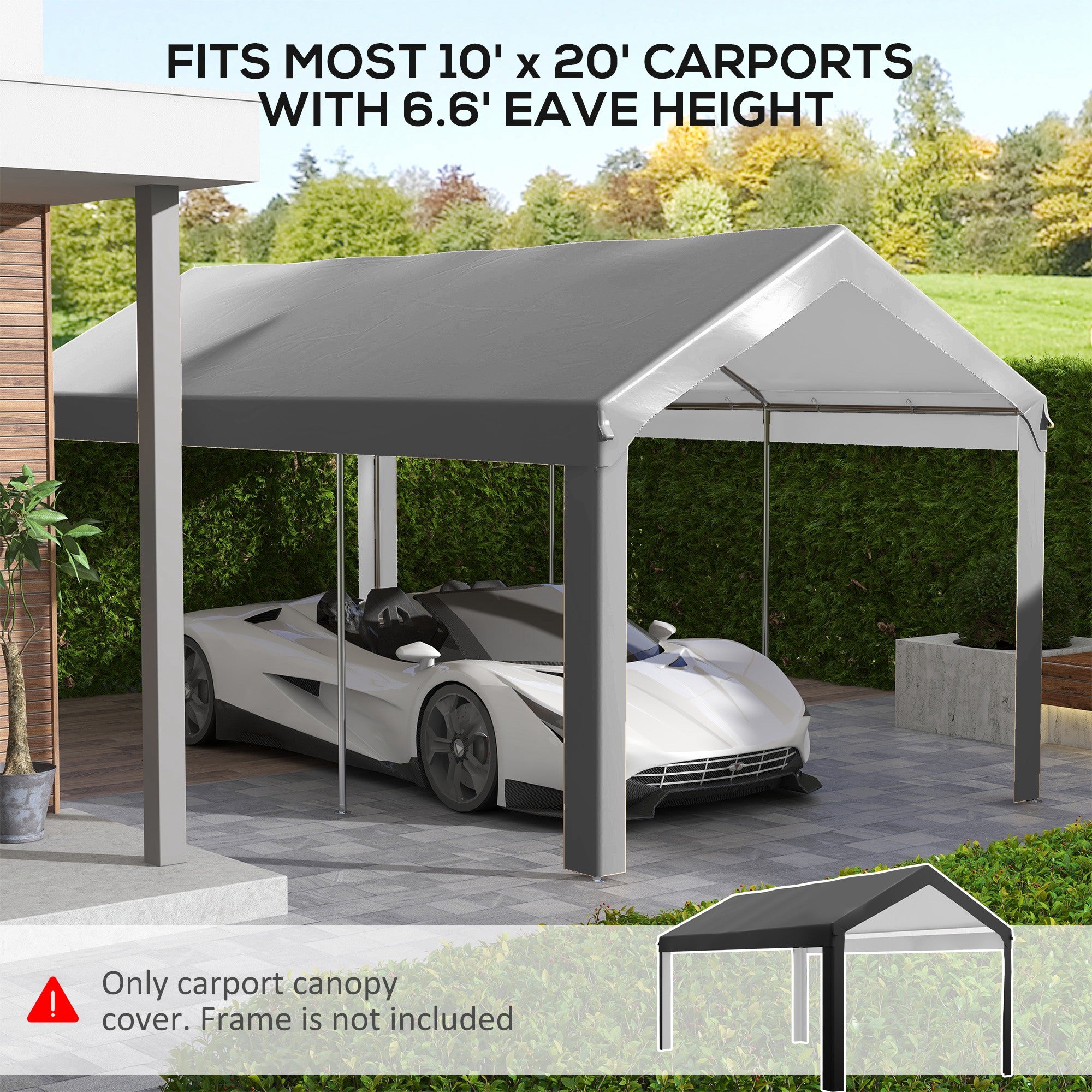 10 x 20ft Carport Roof, UV Resistant Canopy Replacement, Fits 84C-378V00 and 84C-206 Series, Dark Gray