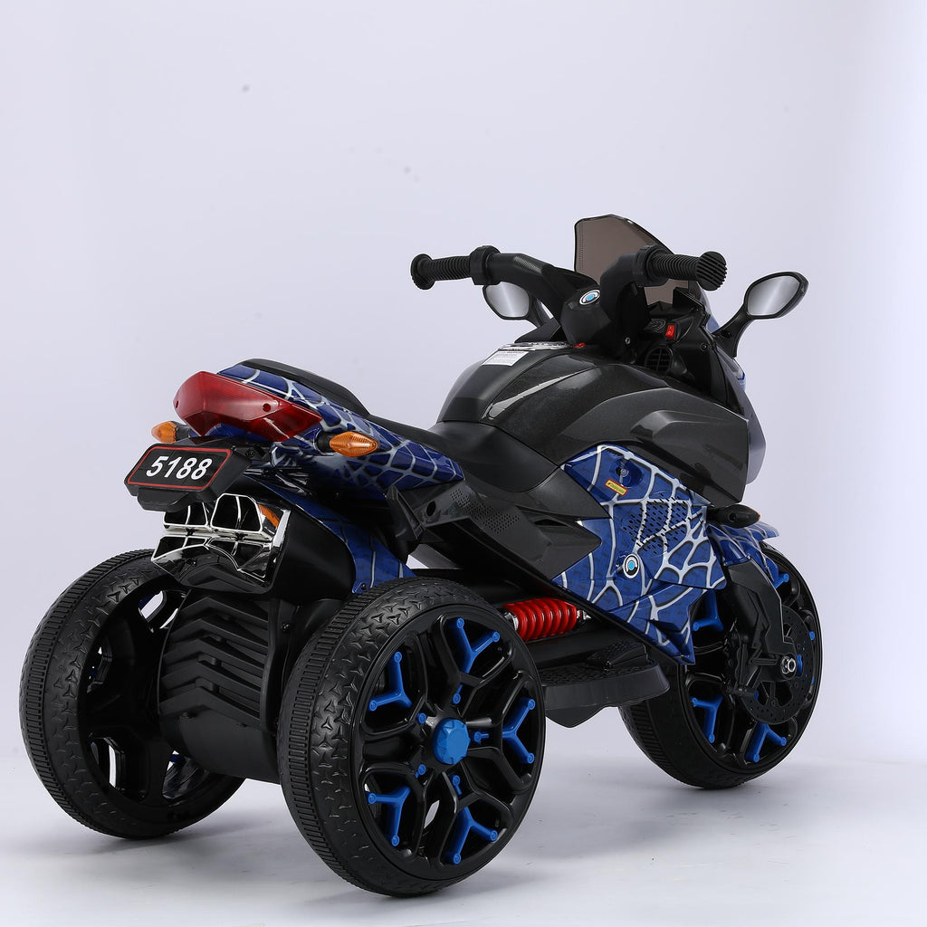 3-Wheel 12V Kids Electric Ride-On Motorcycle with Training Wheels and Headlight, Motorbike with MP3/USB, 43.5'' L x 23.5'' W x 29'' H, Blue
