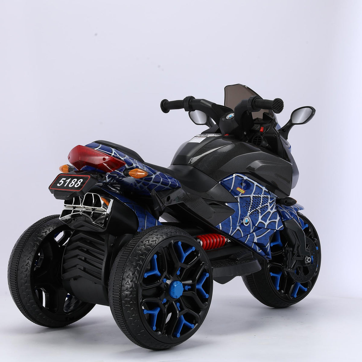 3-Wheel 12V Kids Electric Ride-On Motorcycle with Training Wheels and Headlight, Motorbike with MP3/USB, 43.5'' L x 23.5'' W x 29'' H, Blue