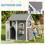 Outdoor Wooden Playhouse for Kids with Floor, Door, Windows, Planter Box for 3-8 Years Old, Backyard, Lawn, Garden