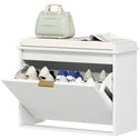 Shoe Storage Bench with Padded Seat Cushion and Flip-Drawer, Entryway Bench, Shoe Cabinet, 24.4x10.2x18.7 Inches, White