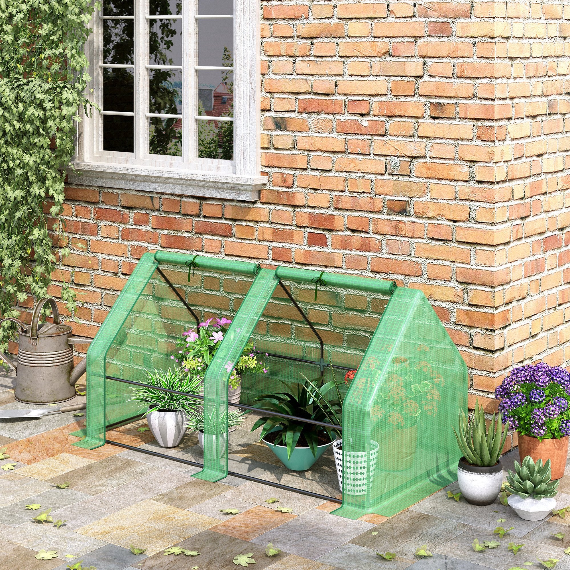 Portable Mini Greenhouse, Outdoor Garden with Large Zipper Doors and Water/UV PE Cover, 5.9' x 3' x 3', Green