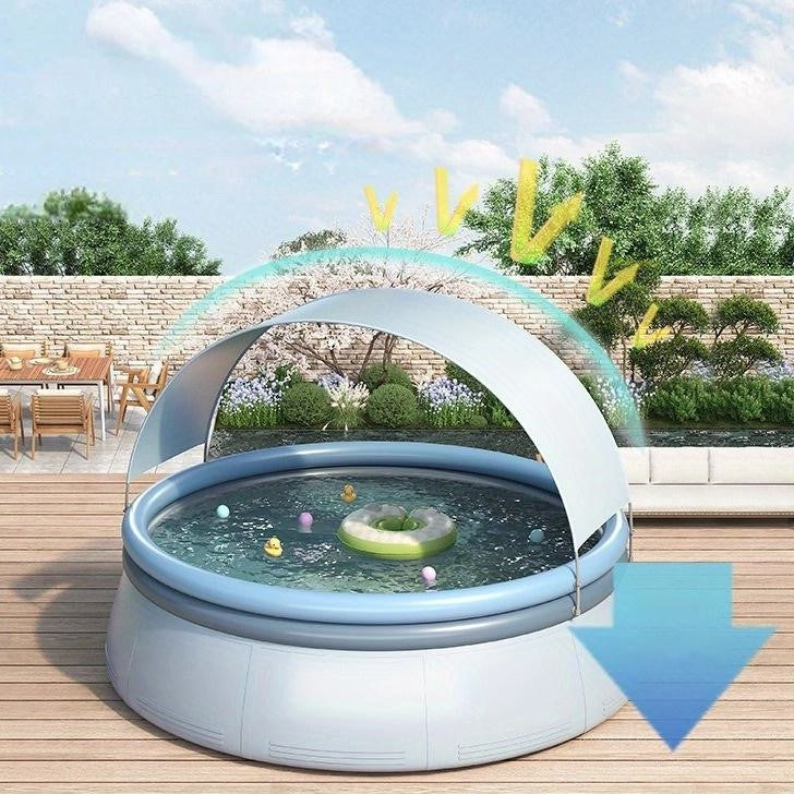 118" Outdoor Inflatable Swimming Pool with 3-Ply PVC Construction, 2000 Gallon Capacity, Fits Up to 7 People, 118" L x 118" W x 68" H, Aqua Grey