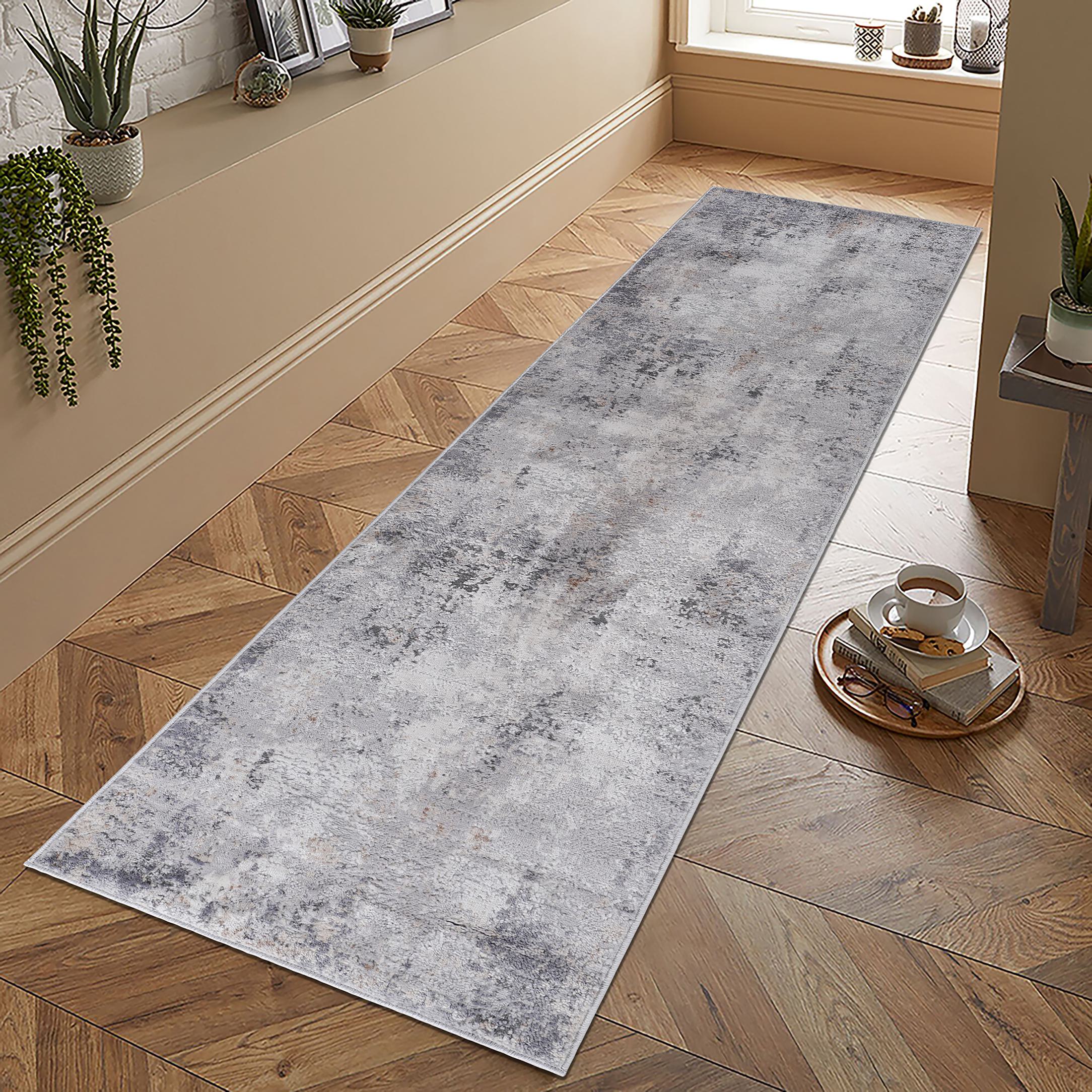 Naar 2x8 Abstract Stain-Resistant Area Rug with Non-Shedding Design, Kid and Pet-Friendly Carpet, 96" L x 26" W x 0.35" H, Ivory+Taupe