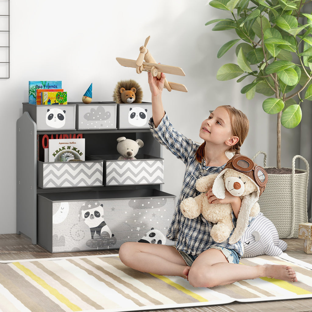 Toy Organizer with 6 Storage Bins, 25" x 12" x 26", Gray