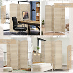 Folding Room Divider Screen 4 Panel 6' Tall Privacy Screen Freestanding Wood Partition for Home Office, Washed Oak