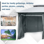10' x 13' Outdoor Soft Top Gazebo Pergola with Curtains, 2-Tier Steel Frame Gazebo for Patio, Sage Gray