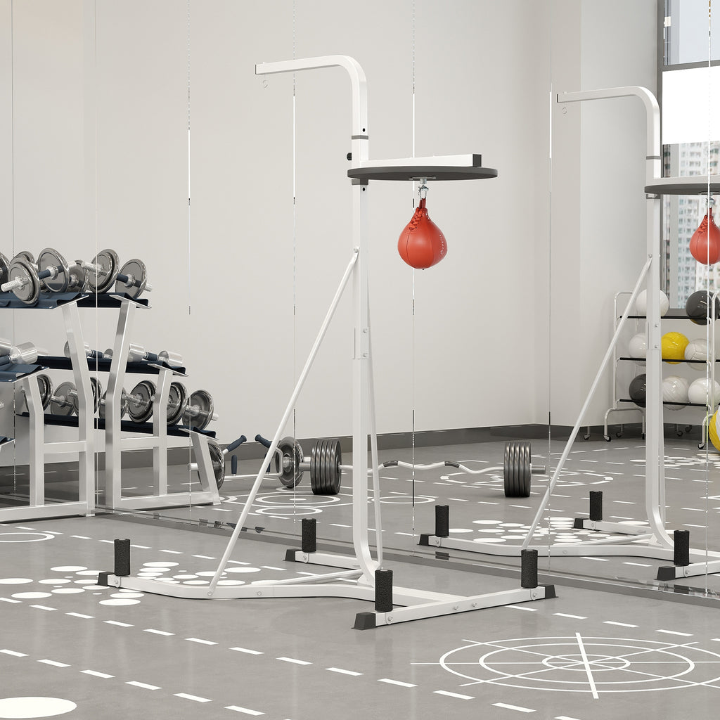 2-in-1 Punching Bag Stand, Adjustable Height Heavy Bag Stand with Weighted Base and Speed Bag for Home, White