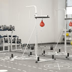 2-in-1 Punching Bag Stand, Adjustable Height Heavy Bag Stand with Weighted Base and Speed Bag for Home, White