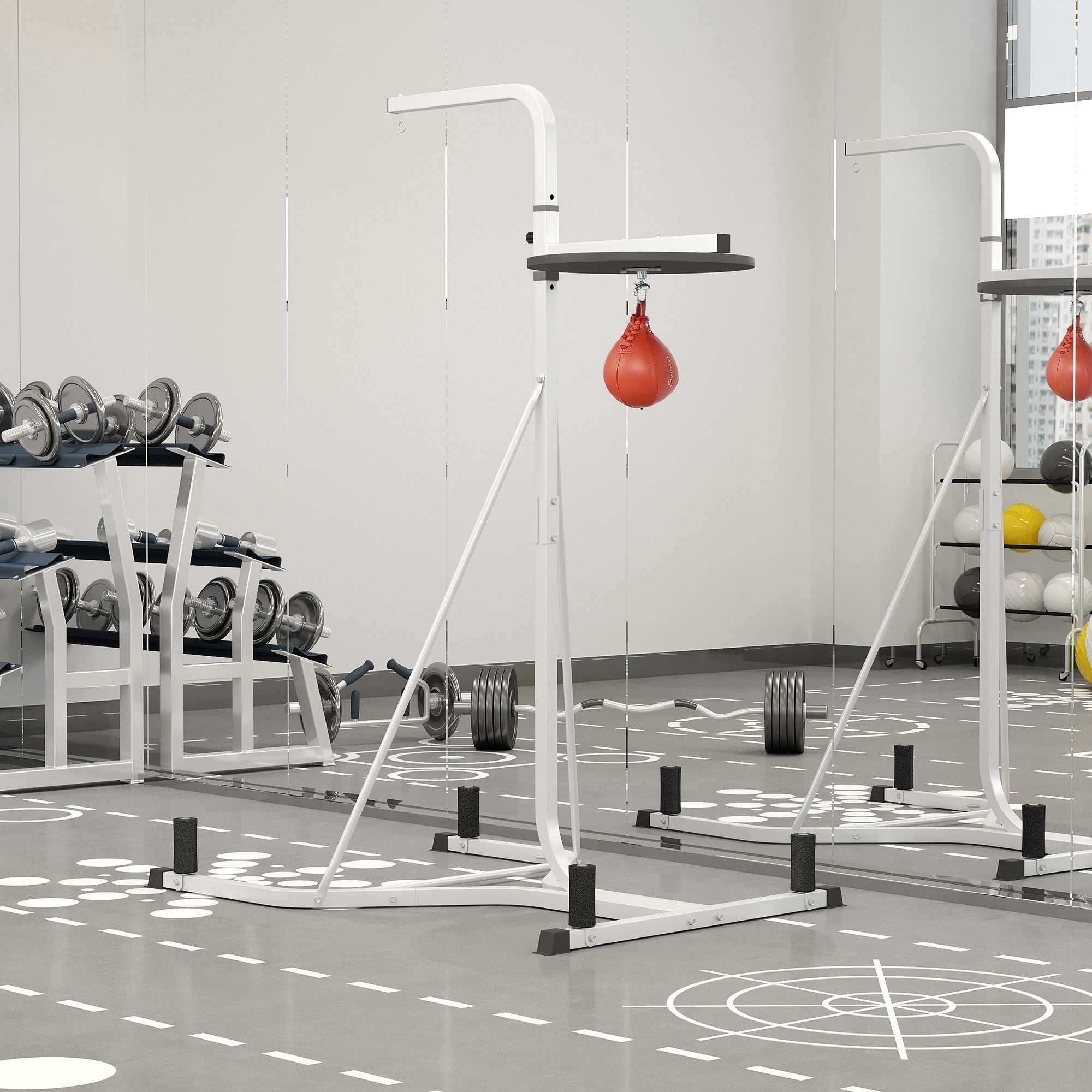 2-in-1 Punching Bag Stand, Adjustable Height Heavy Bag Stand with Weighted Base and Speed Bag for Home, White