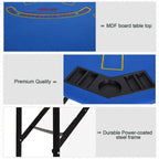 Poker Table Foldable, 47" Octagon Blackjack Poker Game Table for 8 Players with Cup Holders and Chips Tray, Blue Felt