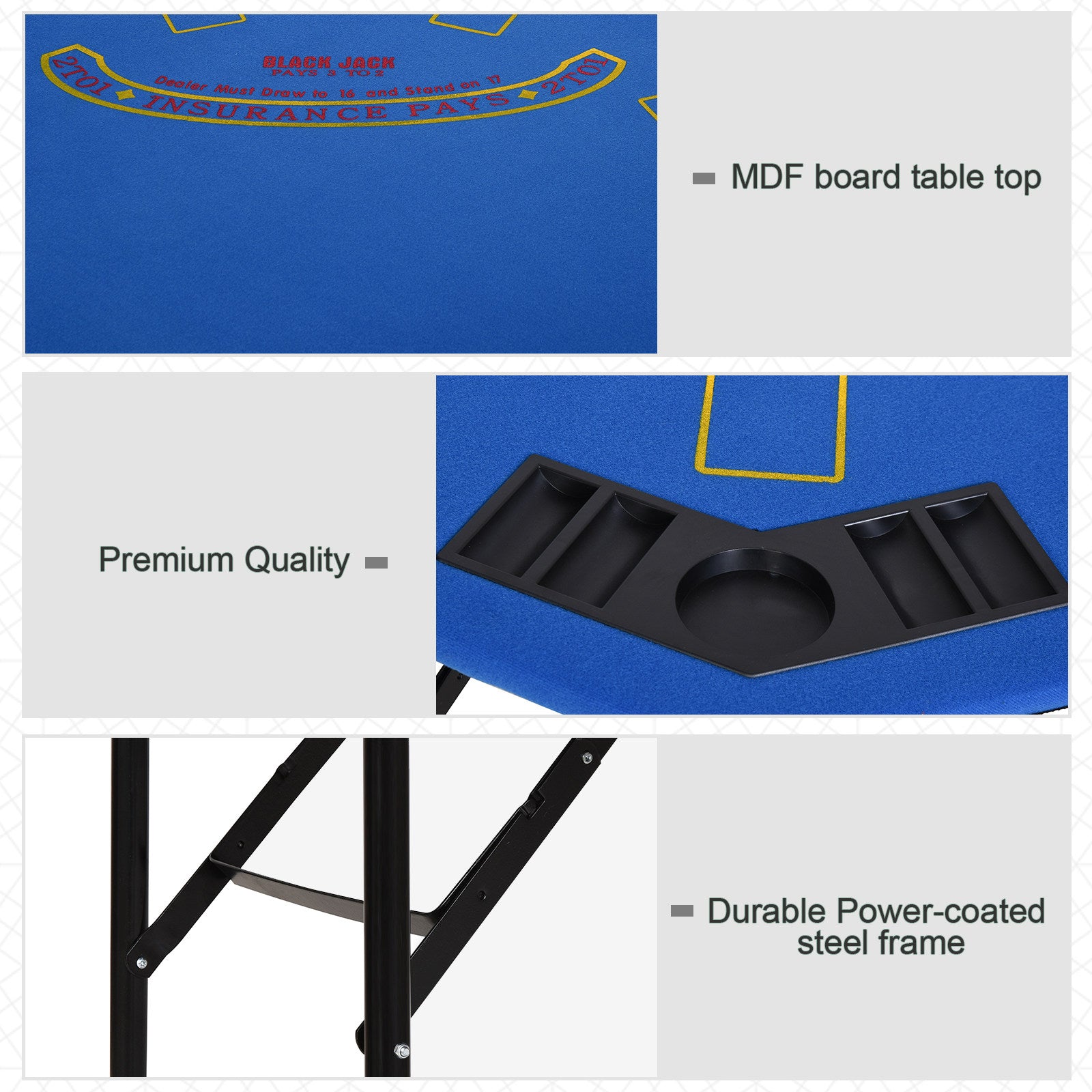 Poker Table Foldable, 47" Octagon Blackjack Poker Game Table for 8 Players with Cup Holders and Chips Tray, Blue Felt