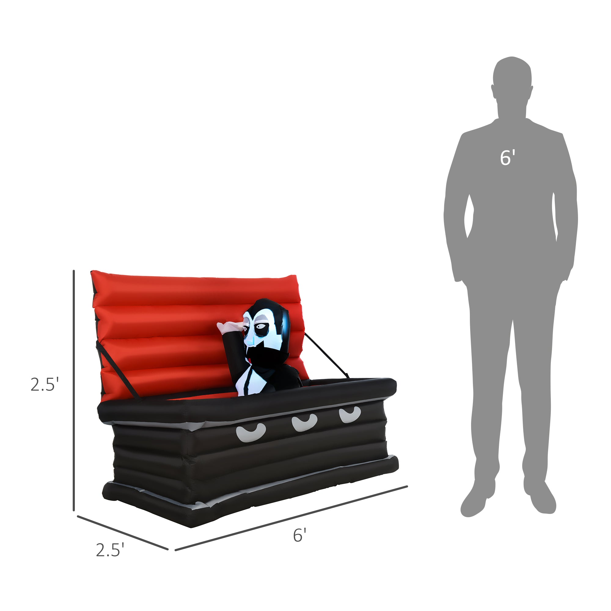 6FT W Halloween Inflatables Outdoor Decorations Vampire and Giant Coffin, Blow Up LED Yard Decor, for Garden, Lawn, Party, Holiday