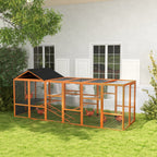 Wooden Chicken Coop Run for 6 - 10 Chickens, Hen House Add-On with Storage, Perches, 141.75" x 48" x 61", Orange