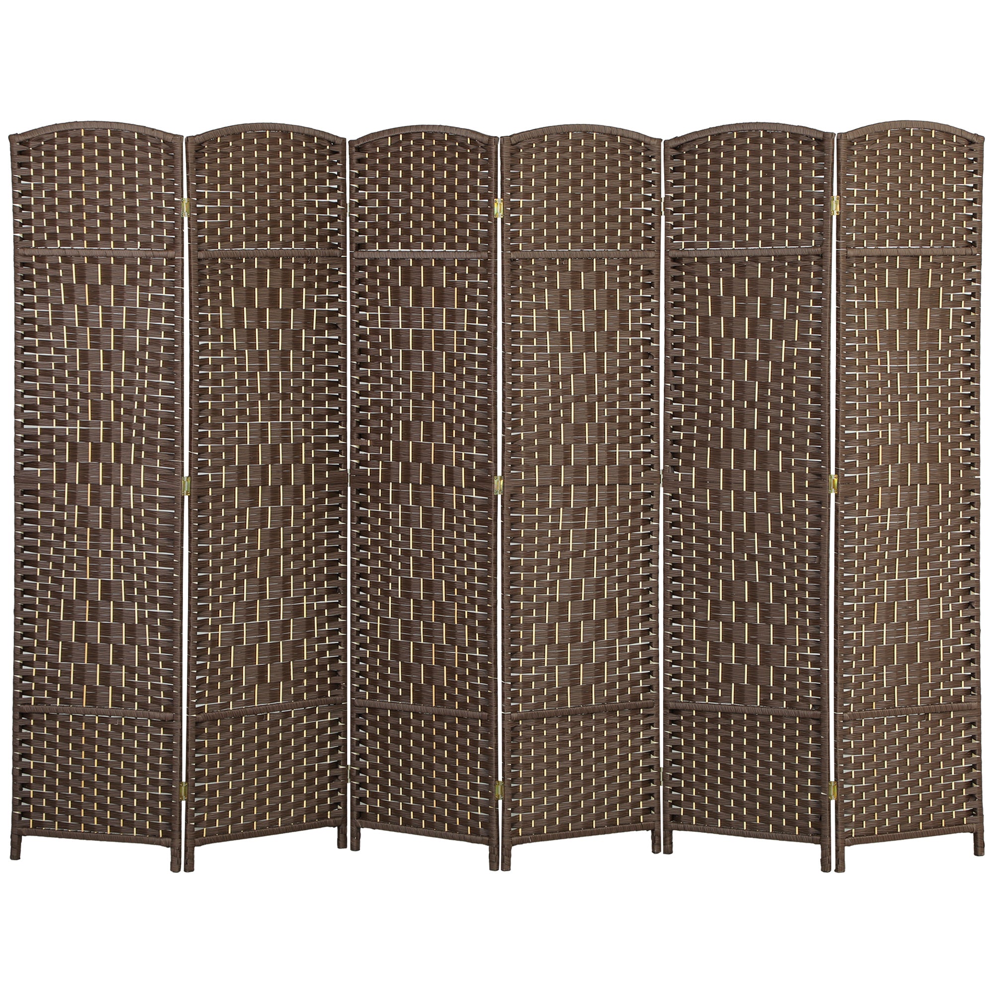 Folding Room Divider Screen 6 Panel 6' Tall Privacy Screen Freestanding Wood Partition for Home Office, Brown