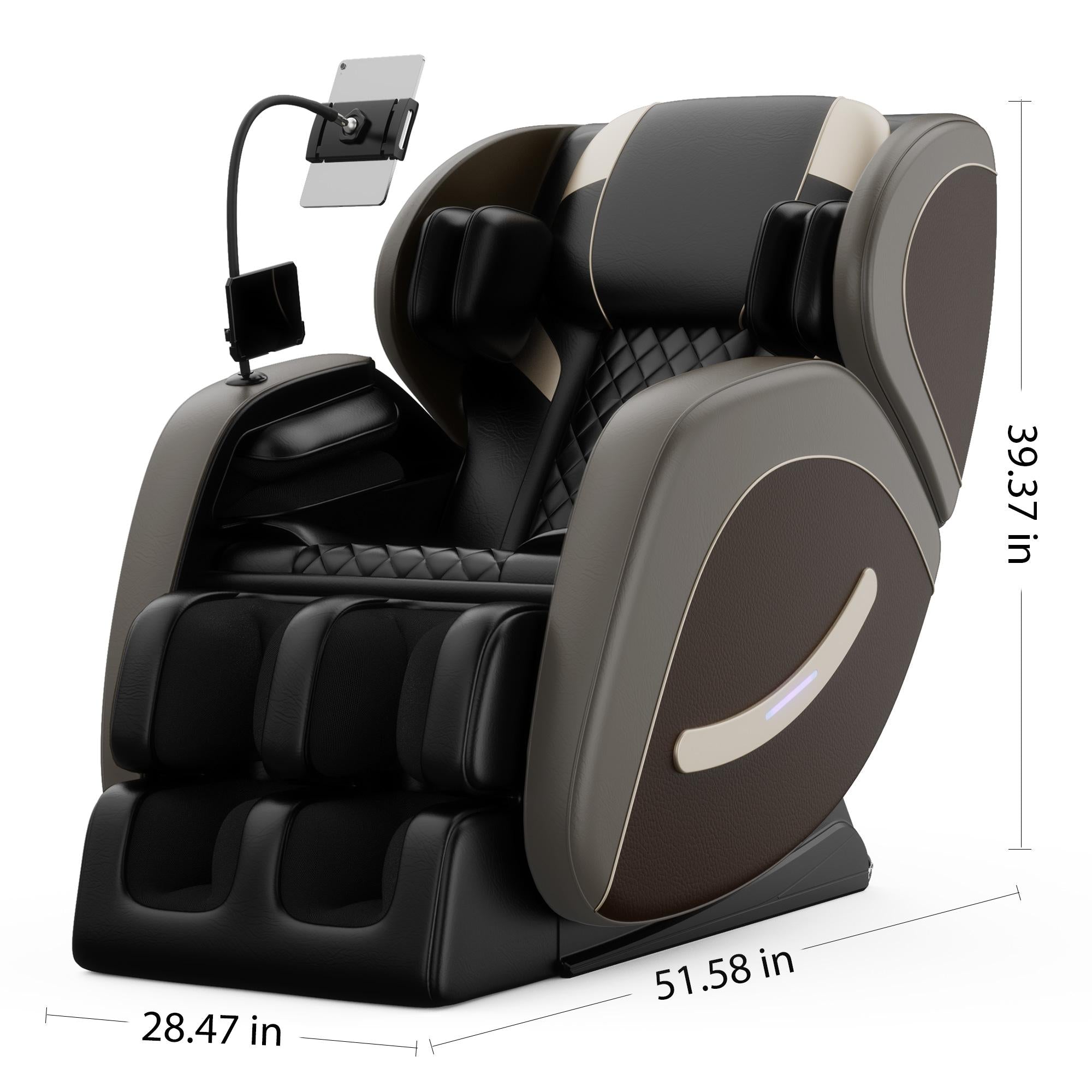 Massage Chair Recliner with Zero Gravity, Full Body Air Pressure, Bluetooth Audio, Heating Function, 51.5" L x 28.5" W x 39" H, Gray