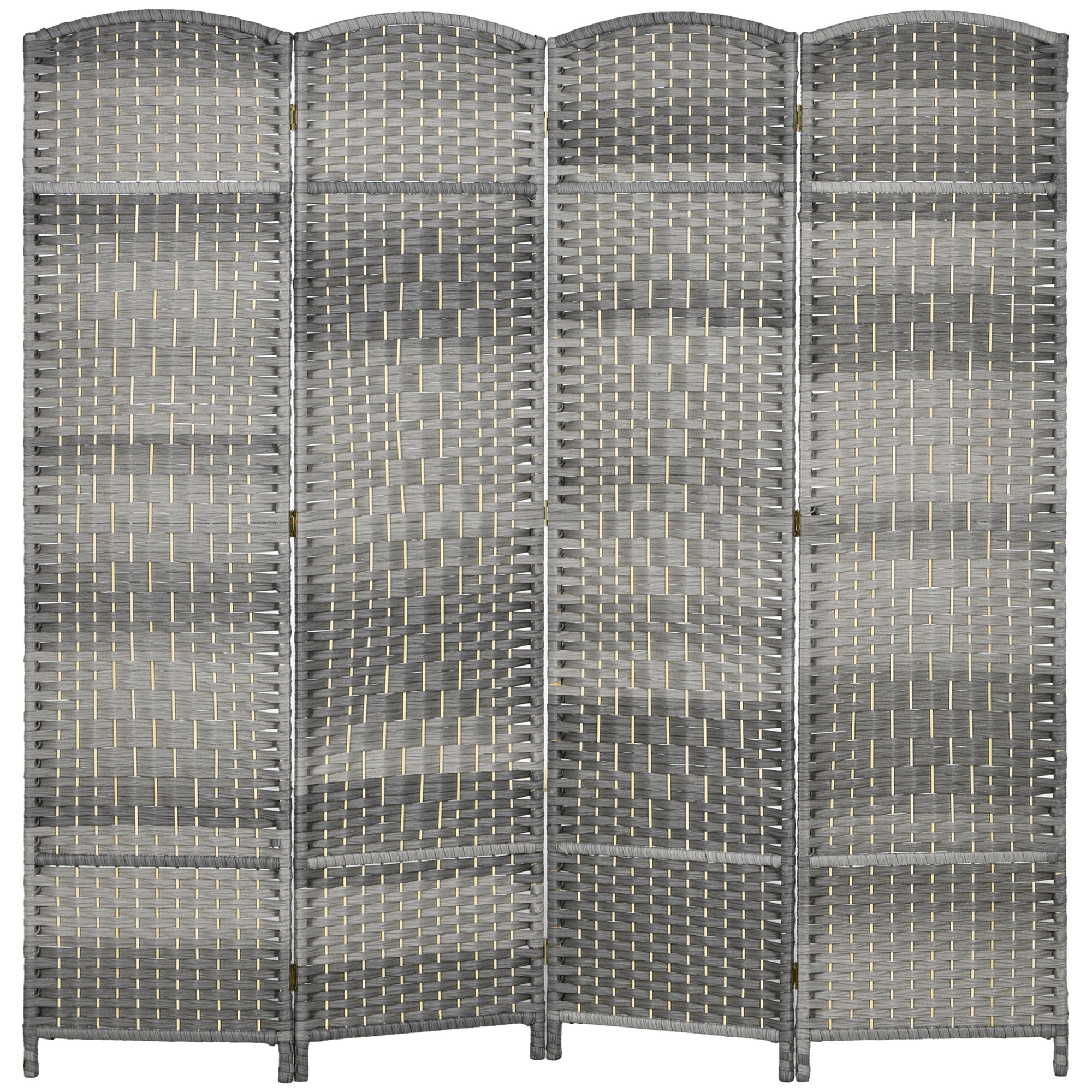 Folding Room Divider Screen 4 Panel 6' Tall Privacy Screen Freestanding Wood Partition for Home Office, Mixed Gray