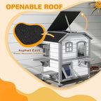 Wooden 2-Story Outdoor Cat House, Feral Cat Shelter Kitten Condo with Openable Asphalt Roof and 4 Platforms, White