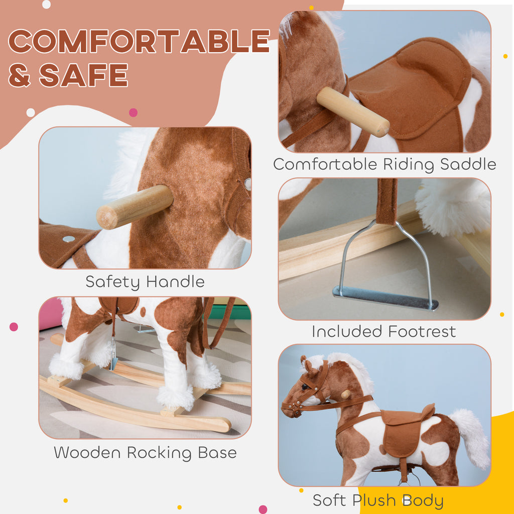 Toddler Rocking Horse, Kids Plush Rocking Chair Toy with Nursery Rhyme Music Brown