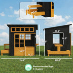 Outdoor Playhouse, Wooden Kids Playhouse w/ Picnic Table & Benches, Chalkboards, Half Door, Windows, for Kids Ages 3-8