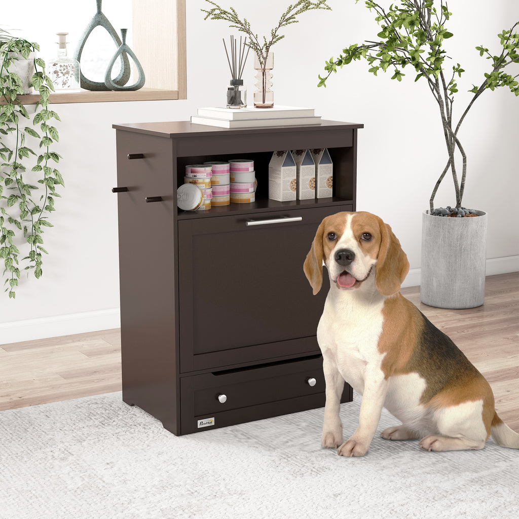 Pet Feeder Station Storage Cabinet, Dog Food Storage Container with Dog Raised Bowls, Watering Supplies, Gray