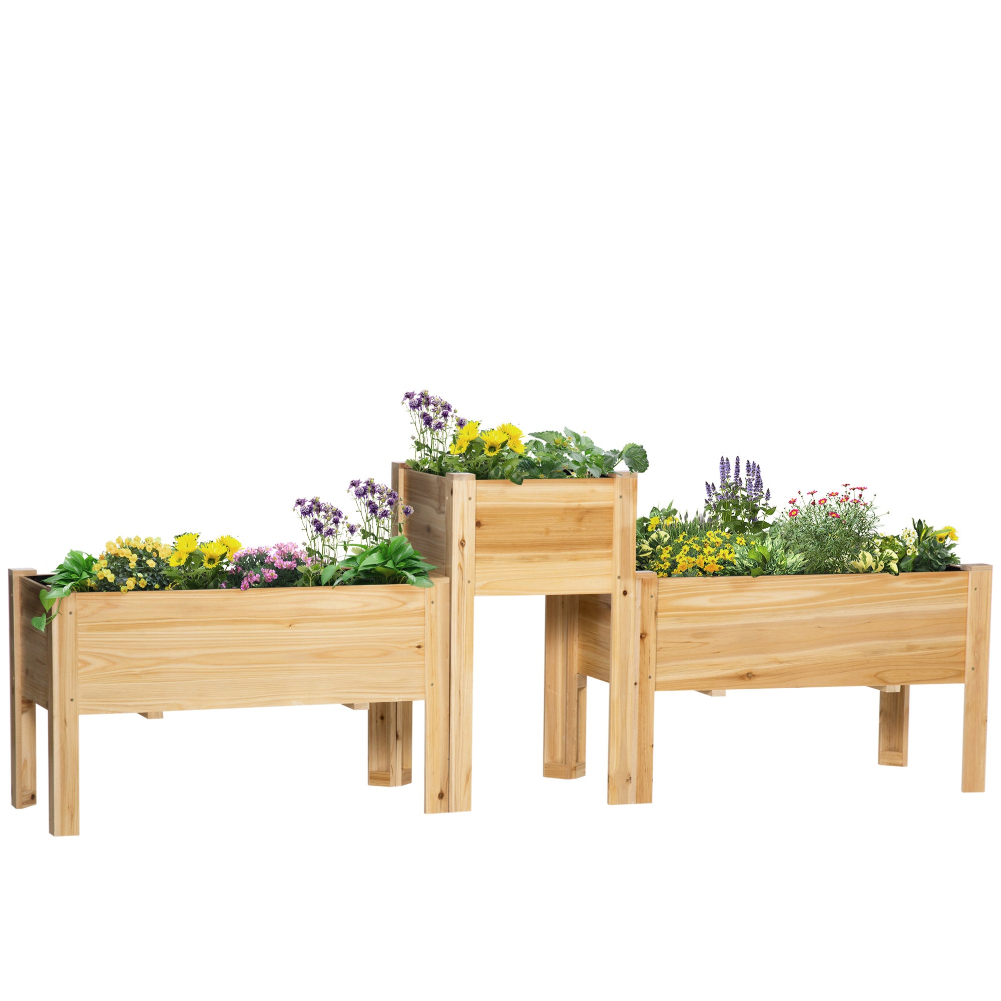 Raised Garden Bed Set of 3, Wooden Elevated Planter Box with Legs and Bed Liner, for Backyard and Patio to Grow Vegetables, Herbs, and Flowers, Natural