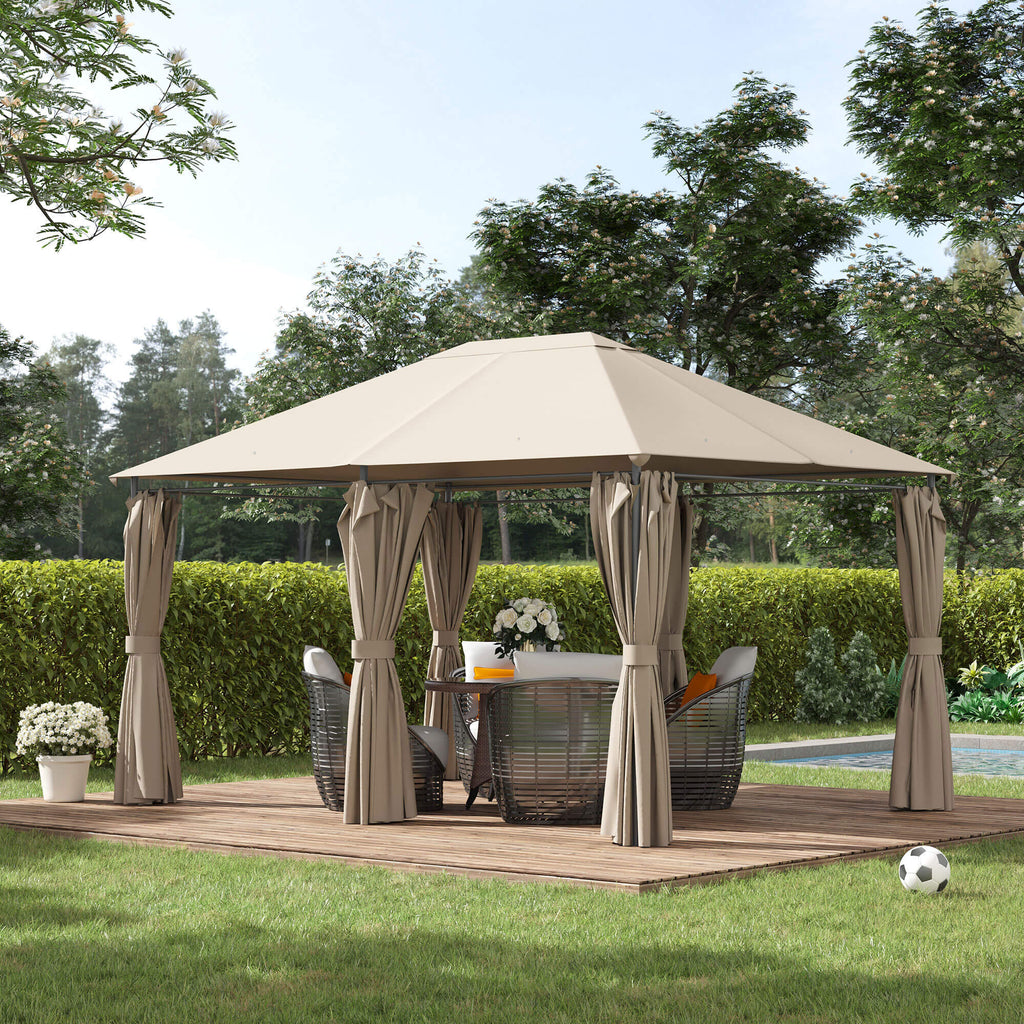 10' x 13' Outdoor Patio Gazebo Canopy Shelter with 6 Removable Sidewalls, & Steel Frame for Garden, Lawn, Backyard and Deck, Khaki