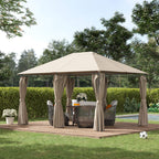 10' x 13' Outdoor Patio Gazebo Canopy Shelter with 6 Removable Sidewalls, & Steel Frame for Garden, Lawn, Backyard and Deck, Khaki