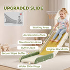 Foldable 5 in 1 Toddler Slide with Ladder, Climbing Wall, Basketball Hoop, Storage and Basketball for 1-3 Years, Cream