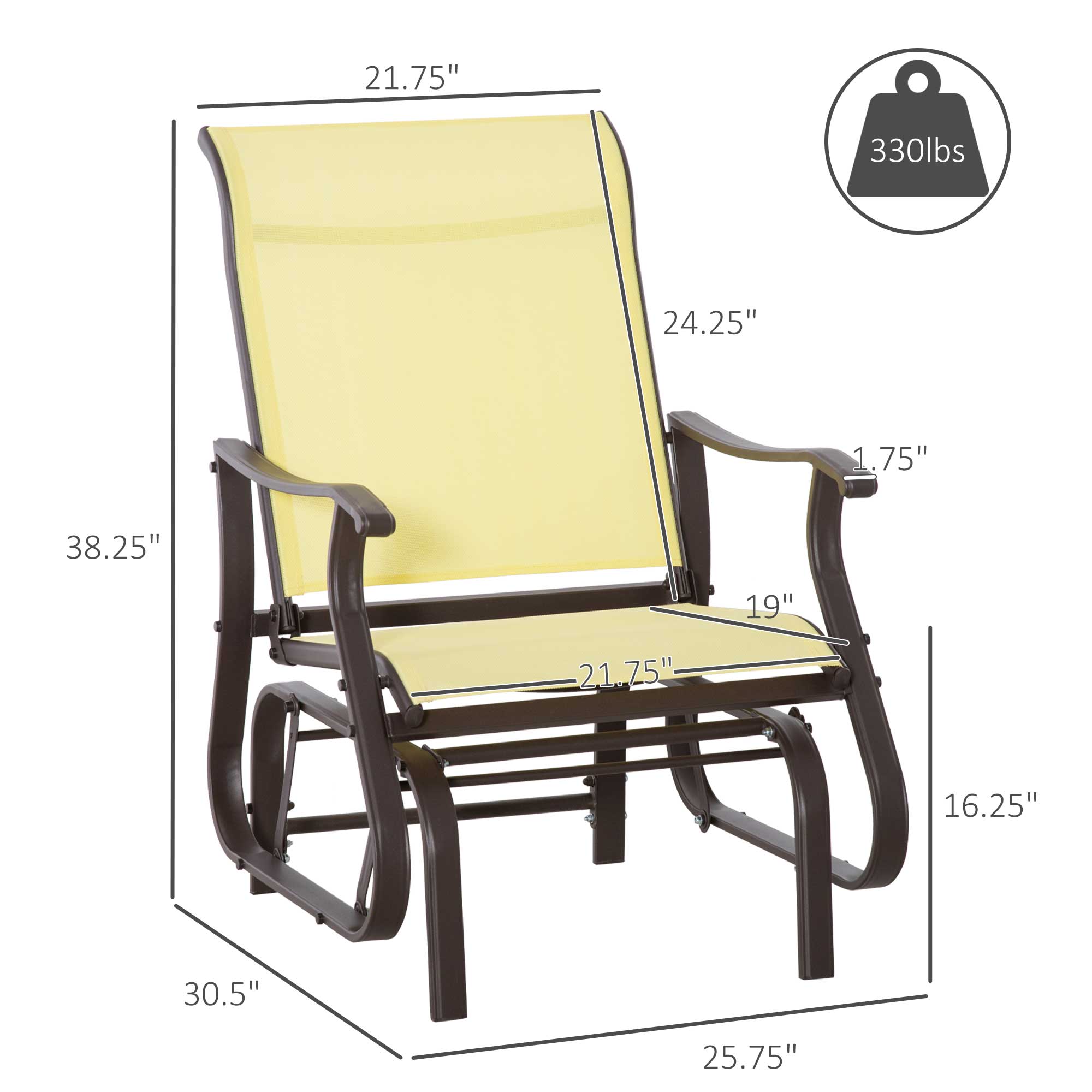 Outdoor Glider Chair, Gliders for Outside Patio with Steel Frame and Mesh Fabric for Backyard, Garden, and Porch, Beige