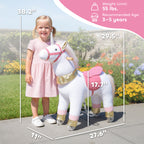 Ride on Unicorn Toy for Kids 3-5 Years, 29.5 Inch Plush Baby Rocking Horse with Wheels, No Battery Required, White
