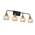 31" Modern 4-Light Vanity Wall Sconce with Clear Glass Shades, Industrial Wall Mounted Lamp for Living Spaces, 31" L x 8" W x 11" H, Black+Gold