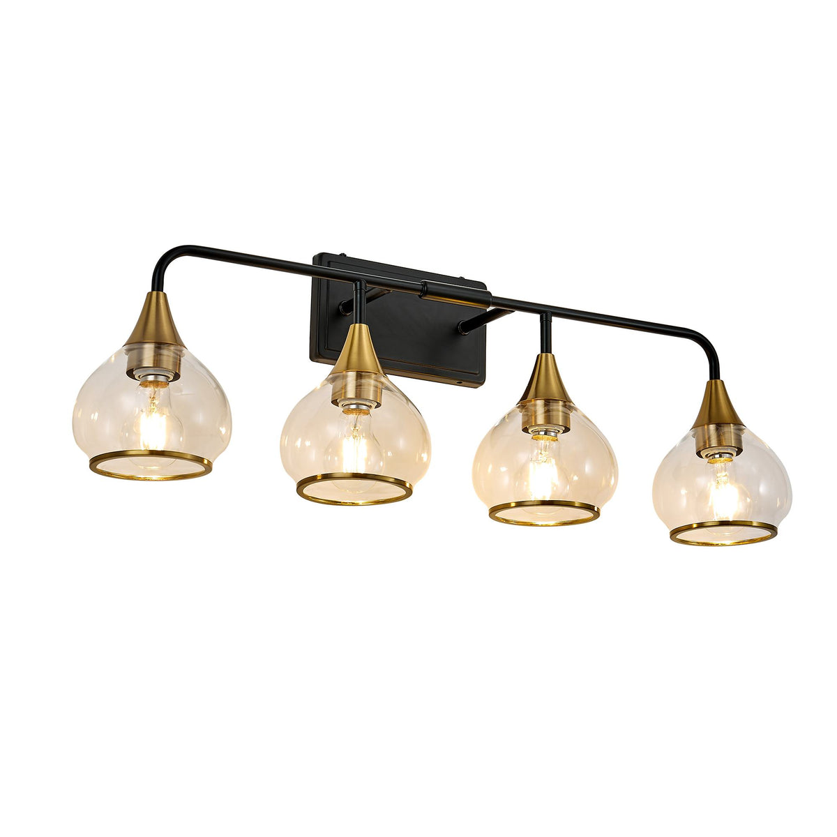 31" Modern 4-Light Vanity Wall Sconce with Clear Glass Shades, Industrial Wall Mounted Lamp for Living Spaces, 31" L x 8" W x 11" H, Black+Gold