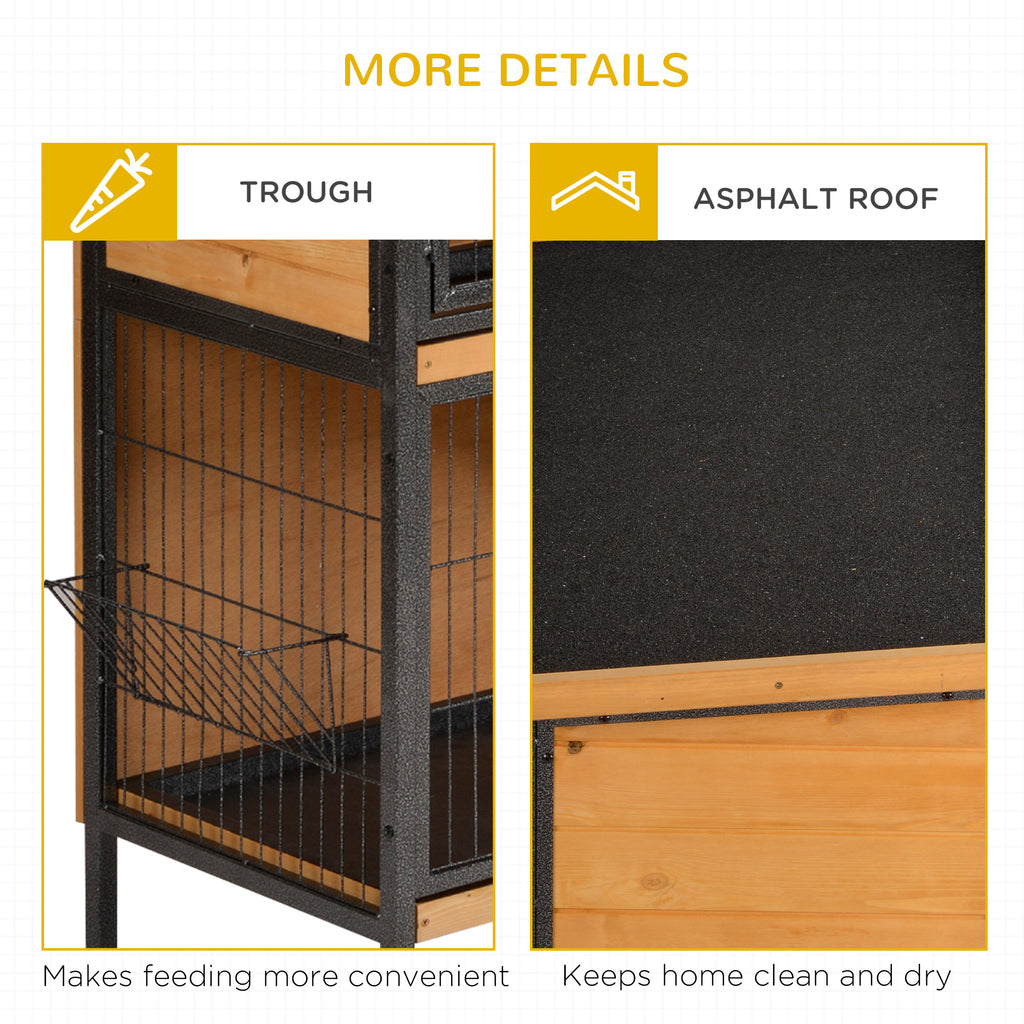 48" 2-Story Large Rabbit Hutch Bunny Cage Wooden Pet House Metal Frame with Rooms, Ramp, No Leak Tray, Feeding Trough, Waterproof Asphalt Roof for Rabbits, Chickens, Ducks, Outdoor/Indoor