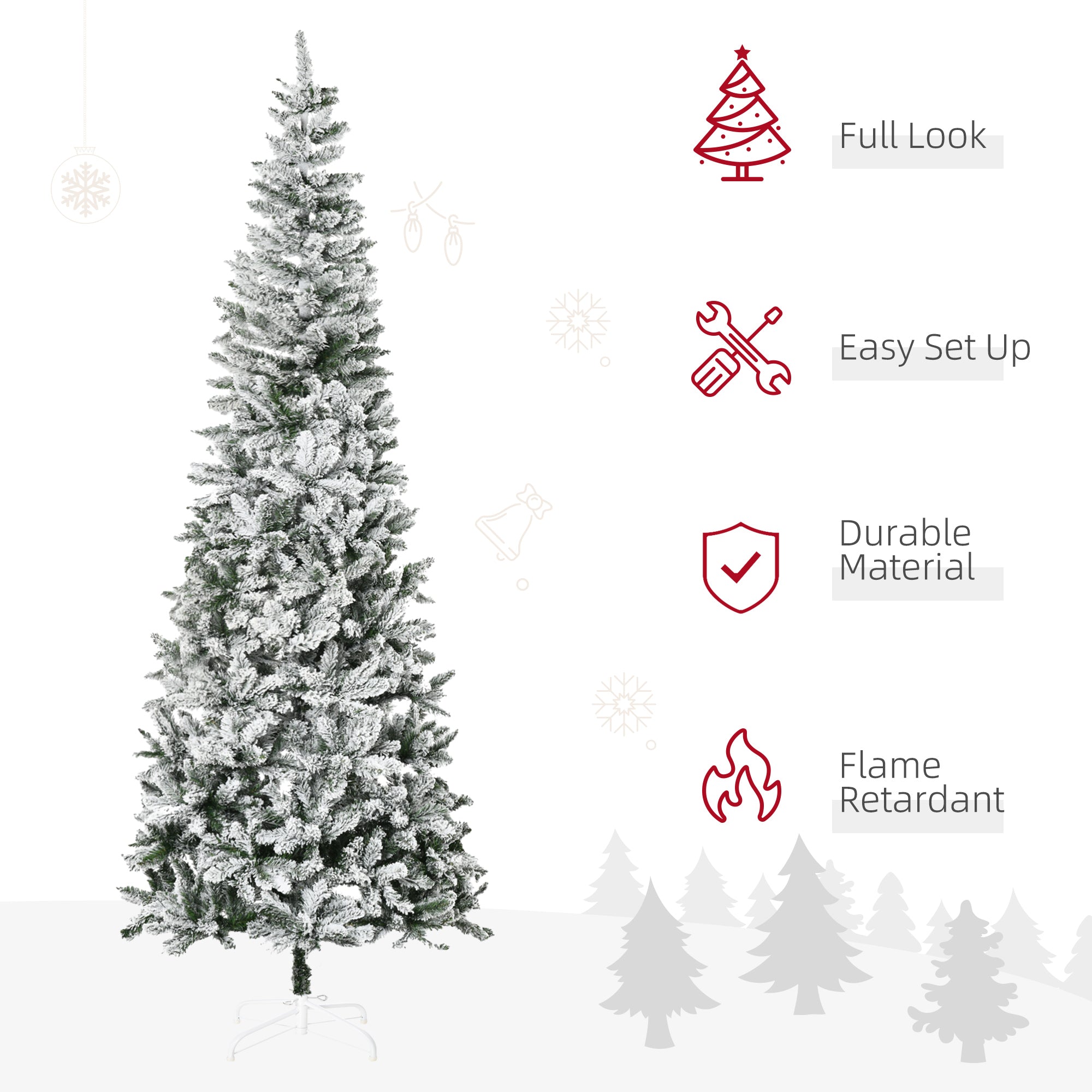 9ft Unlit Snow-Flocked Slim Pine Artificial Christmas Tree with Realistic Branches and 1084 Tips
