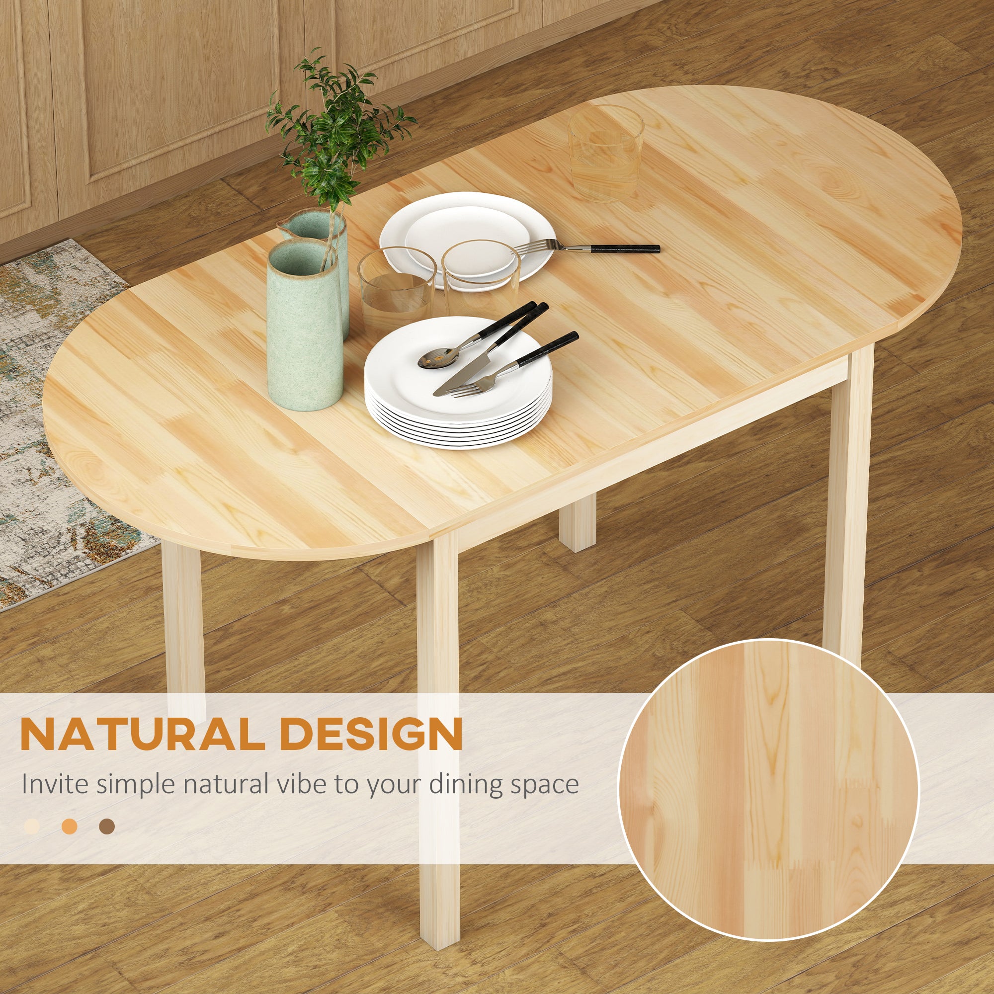 55" Wood Kitchen Table, Drop Leaf Tables for Small Spaces, Natural