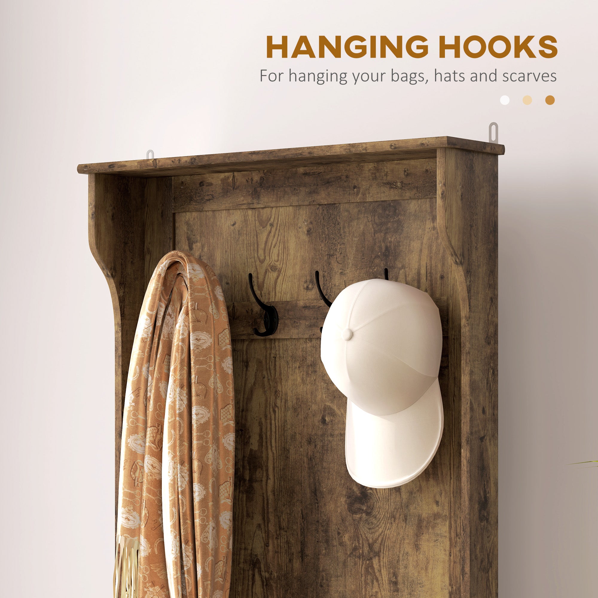 Hall Tree with Coat Rack, Storage, and Sitting Bench, Rustic Brown