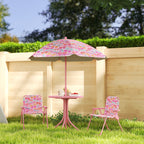 Kids Picnic Table and Chair Set, Outdoor Table with Foldable Chairs, Removable Umbrella, Pink