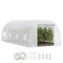20' x 10' x 7' Walk-In Tunnel Greenhouse with Zippered Door & 8 Mesh Windows, Large Garden Green House Kit, Galvanized Steel Frame, White