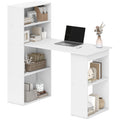 Computer Desk with 6-Tier Storage Shelves, Writing Desk Workstation with Bookshelf for Home Office, White