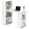 Computer Desk with 6-Tier Storage Shelves, Writing Desk Workstation with Bookshelf for Home Office, White