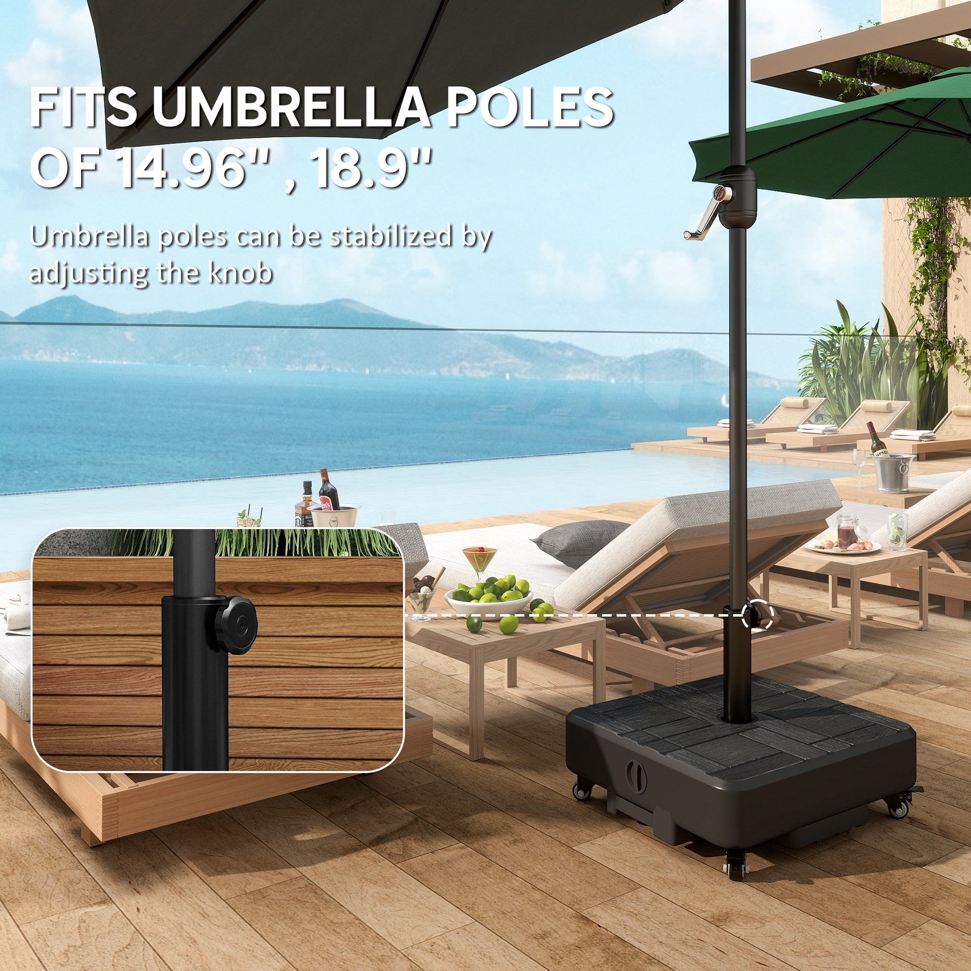 Patio Umbrella Base Outdoor Umbrella Stand with Wheels for 1.5"/1.9" Poles